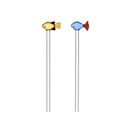 Ichendorf Milano Set 2 Cannucce Pesci Blu e Ambra in Vetro + Scovolino