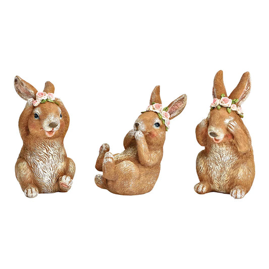 🐰 Wurm Tris di Coniglietto con Corona di Fiori – Marrone – 7x13x8 cm