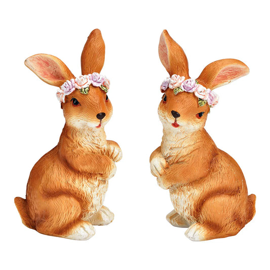 🐰 Wurm Coppia di Conigli con Corona di Fiori in Polietilene Marrone – 5x11x5 cm