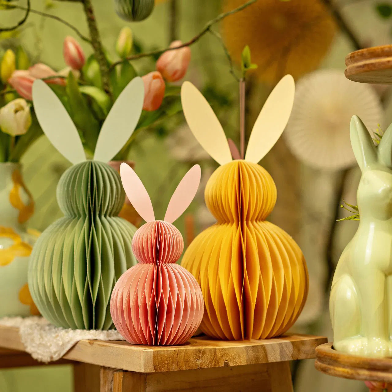 🐰 Wurm Coniglietto Origami a Nido d’Ape – Verde – 11x20x11 cm
