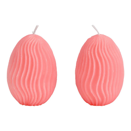 🥚 Wurm Candela Uovo di Pasqua 3D a Strisce – Set 6, Rosa – 5x6x5 cm