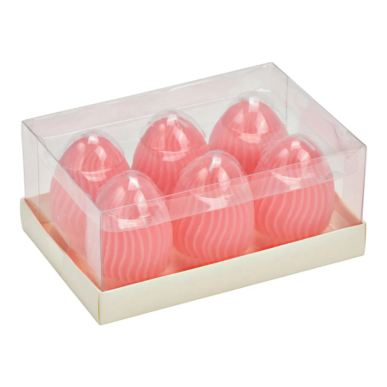 🥚 Wurm Candela Uovo di Pasqua 3D a Strisce – Set 6, Rosa – 5x6x5 cm