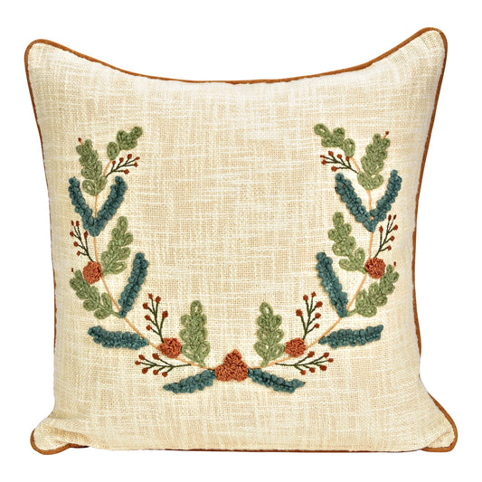 Wurm- Copricuscino Decorativo in Lino con Ricamo Corona di Fiori (45x45 cm)