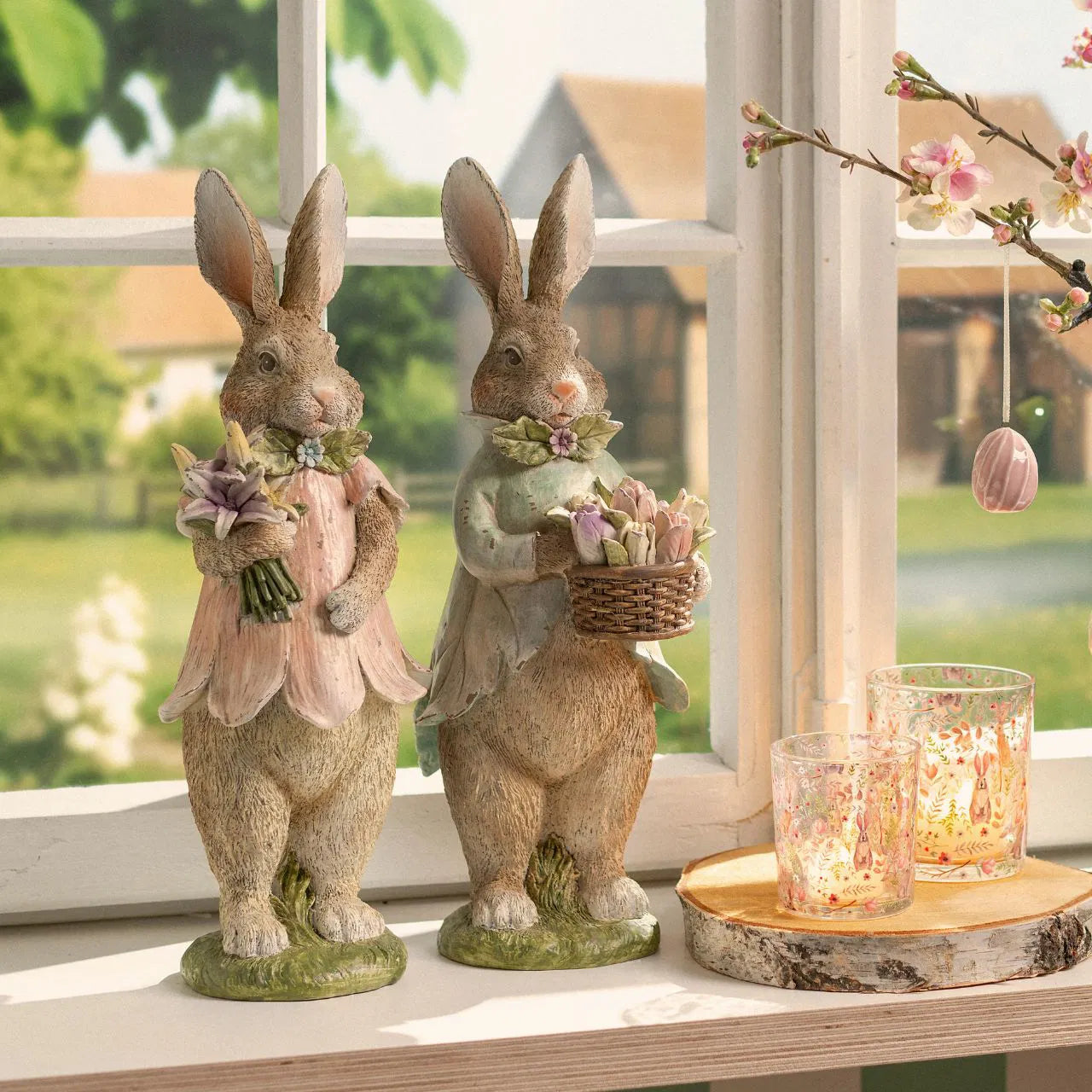 🐰 Wurm Coppia di Coniglietti con Fiori – Natura – 14x39x12 cm