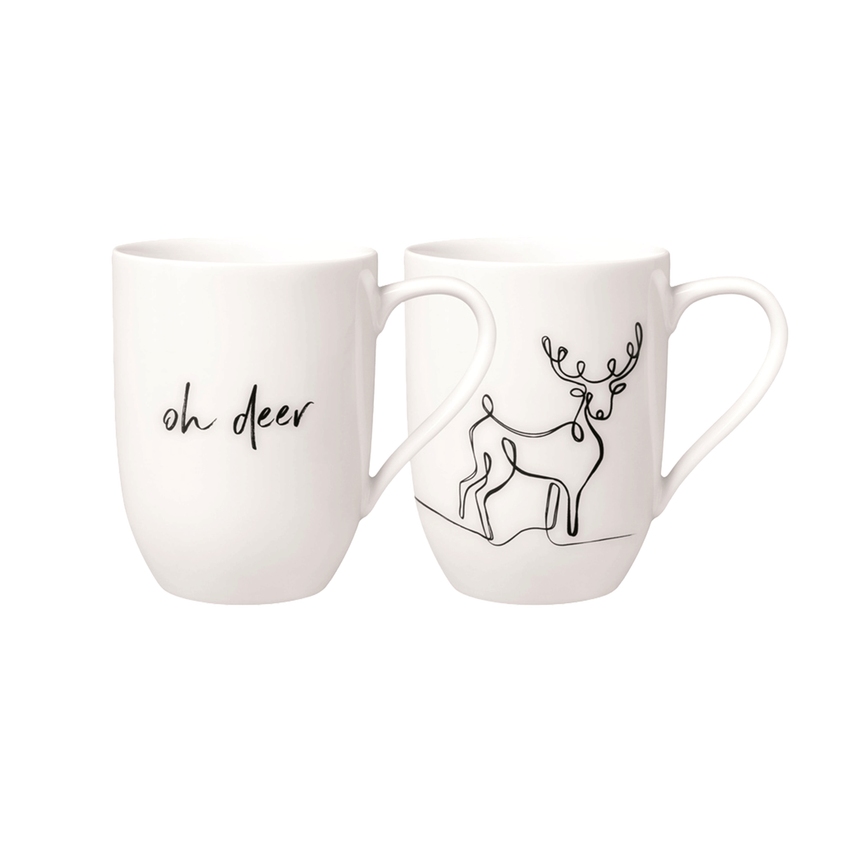 Villeroy & Boch - Statement Tazza Con Manico Set di 2 Bianco-Nero, XMAS renna, Porcellana Premium