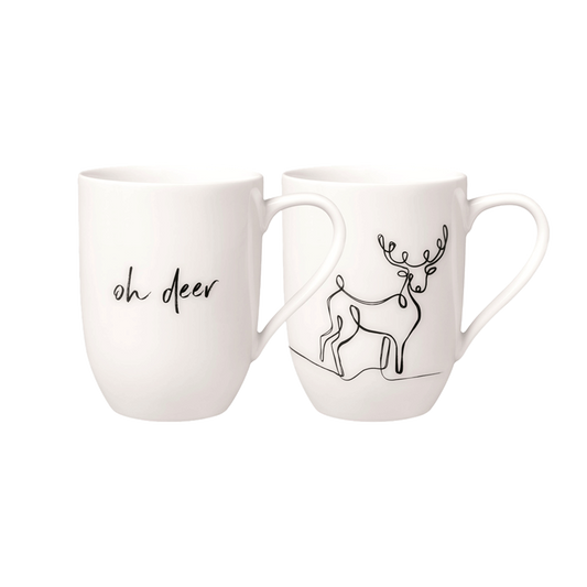 Villeroy & Boch - Statement Tazza Con Manico Set di 2 Bianco-Nero, XMAS renna, Porcellana Premium