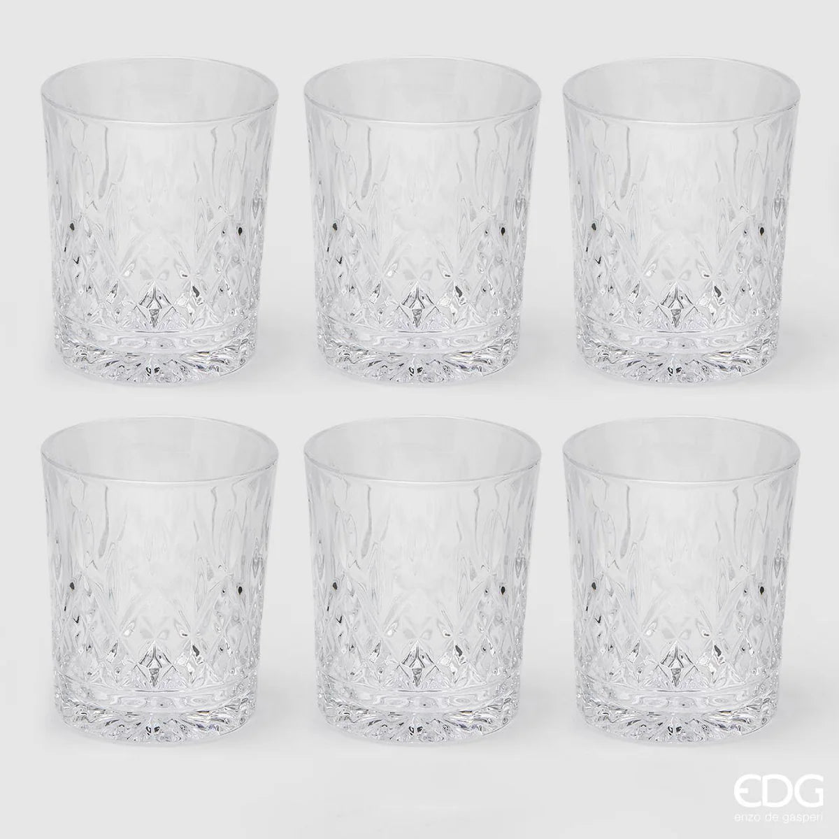 EDG Enzo De Gasperi Set 6 Bicchieri Acqua Rombi in Vetro H10 D8 cm