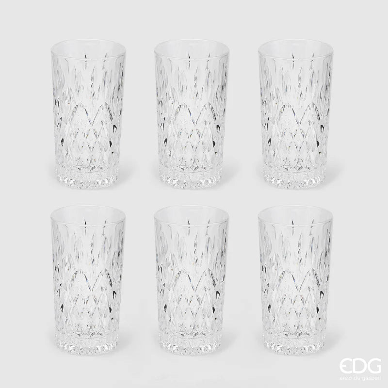 EDG Enzo De Gasperi Set 6 Bicchieri Acqua Rombi in Vetro H14 D8 cm