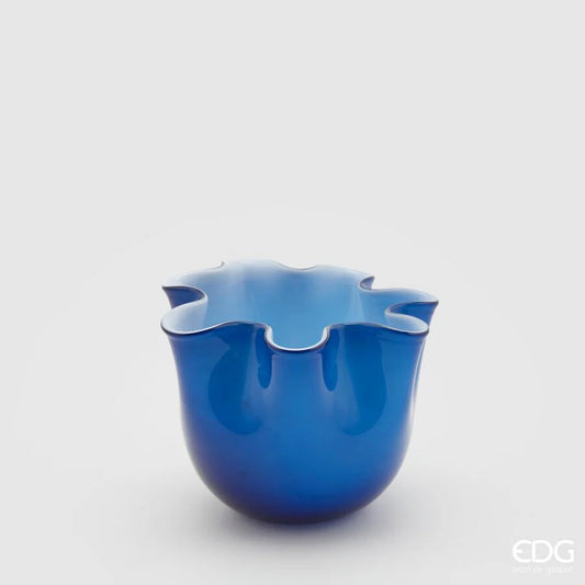EDG Enzo De Gasperi Vaso Drappo Vetro H 18   Blue
