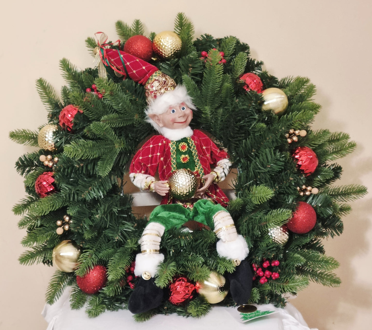 EDG Enzo De Gasperi Ghirlanda Natalizia Pino Argentato D60 cm con ELFO