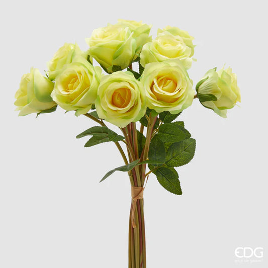EDG Enzo De Gasperi Bouquet di 10 Rose con Foglie H40 cm Gialle