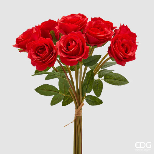 EDG Enzo De Gasperi Bouquet di 10 Rose con Foglie H40 cm Rosso