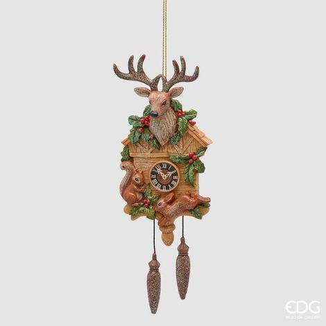 EDG-Enzo De Gasperi  Decorazione Orologio Cucù con Renna H19 Marrone