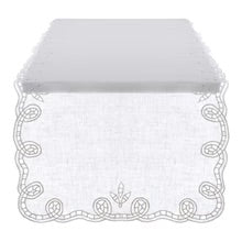 Blanc Mariclò Runner in lino bianco "Dentelle" shabby 45x140 cm