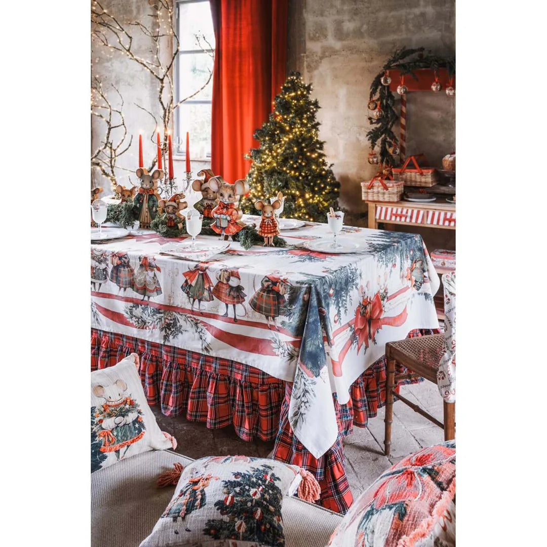 Blanc Mariclò Tovaglia natalizia con topini "Favola di Natale" 160x350 cm