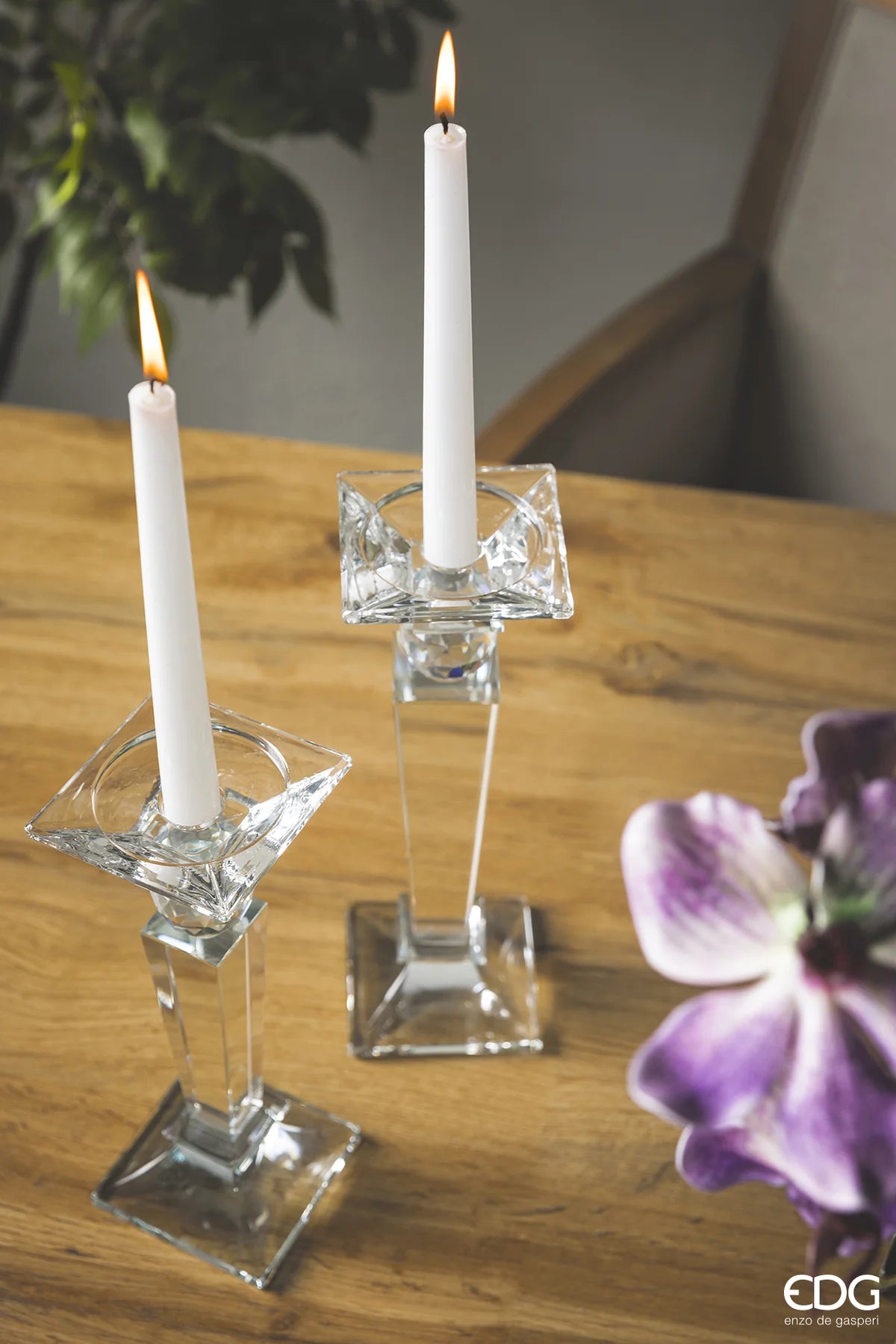 EDG Enzo De Gasperi Portacandela Crystal Quadrato H24 cm
