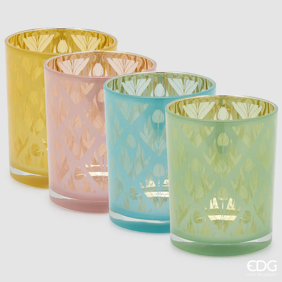 EDG Enzo De Gasperi Portacandela Tulipano Rombi Cilindro H 10 Cm D 9 Cm 4 Ass. Multicolor 1 Pz