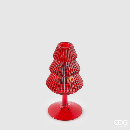 EDG - Portacandela Vetro Pino H 16cm Rosso