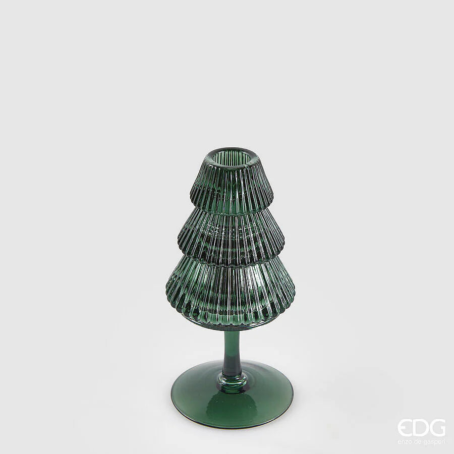 EDG - Portacandela Vetro Pino H 16 cm Verde