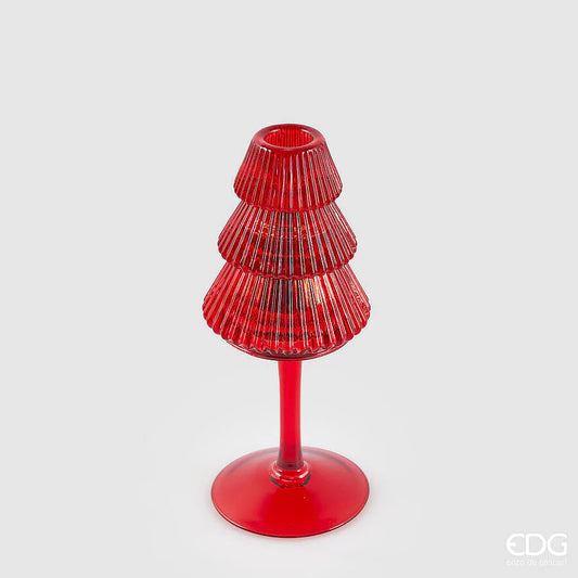 EDG - Portacandela Vetro Pino H 19cm Rosso