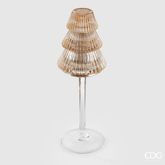 EDG - Portacandela Vetro Pino H25cm Ambra