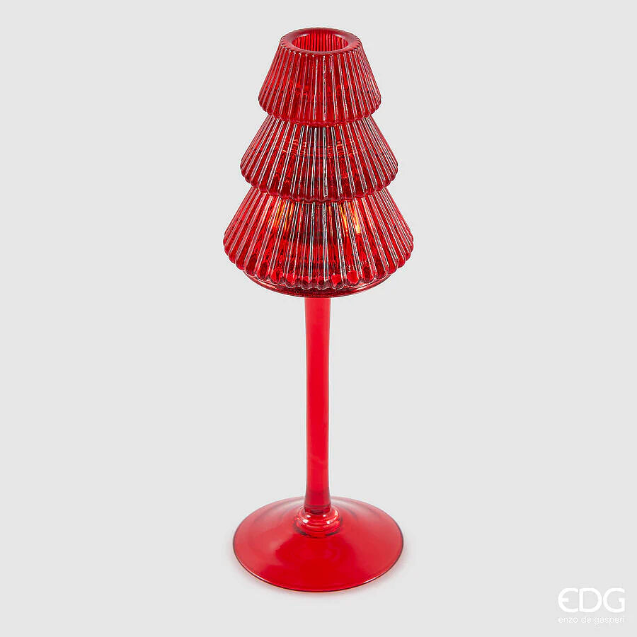 EDG - Portacandela Vetro Pino H 25cm Rosso