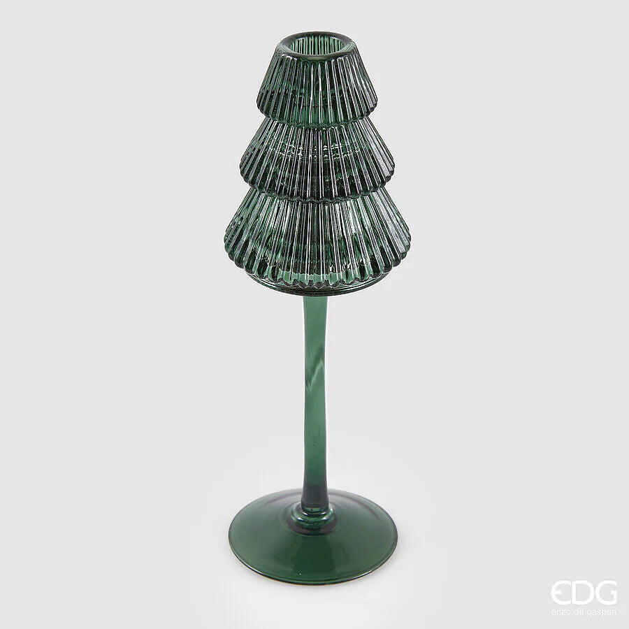 EDG - Portacandela Vetro Pino H 25 cm Verde