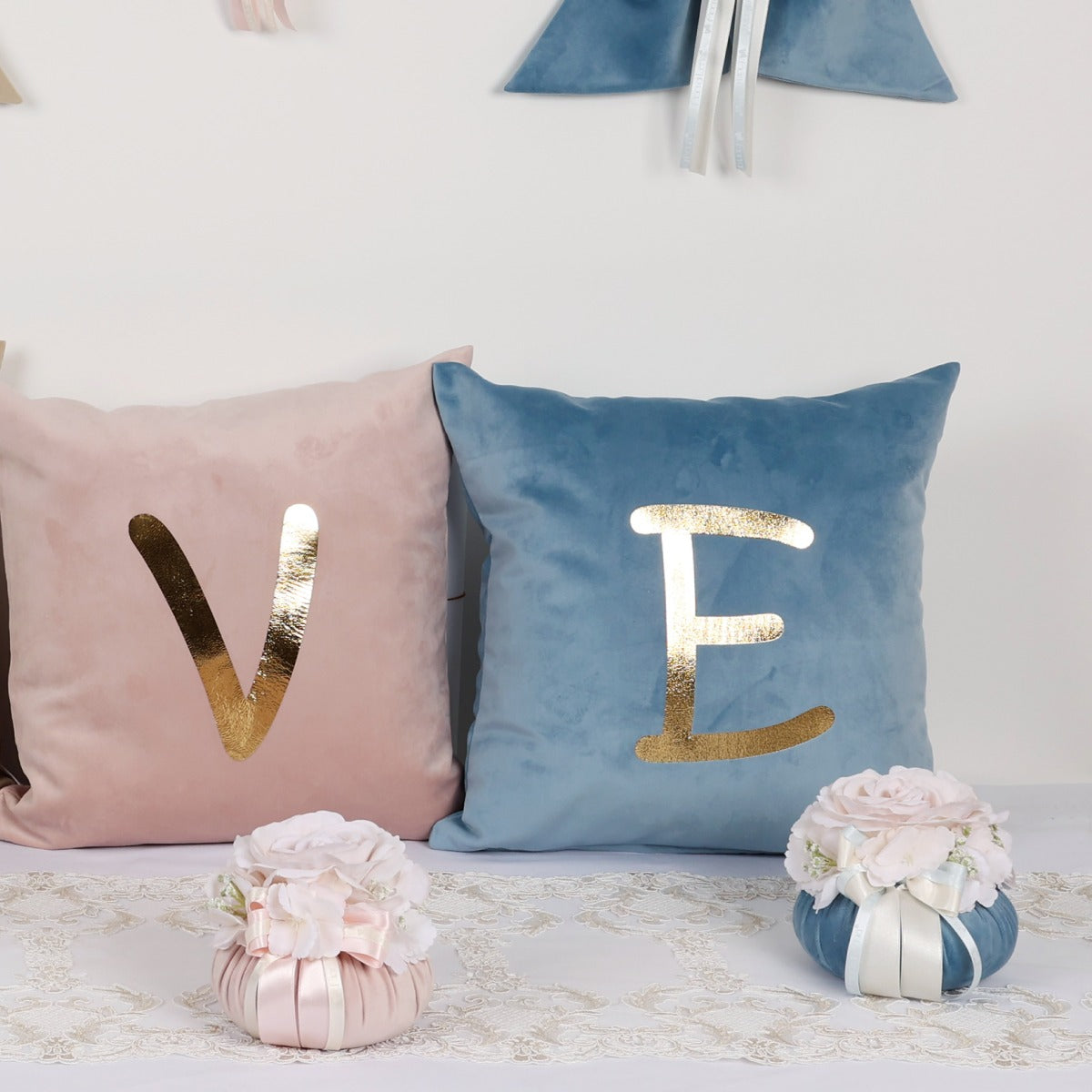 Fiori Di Lena Set 4 Cuscini 45x45 cm " LOVE" avorio e rosa