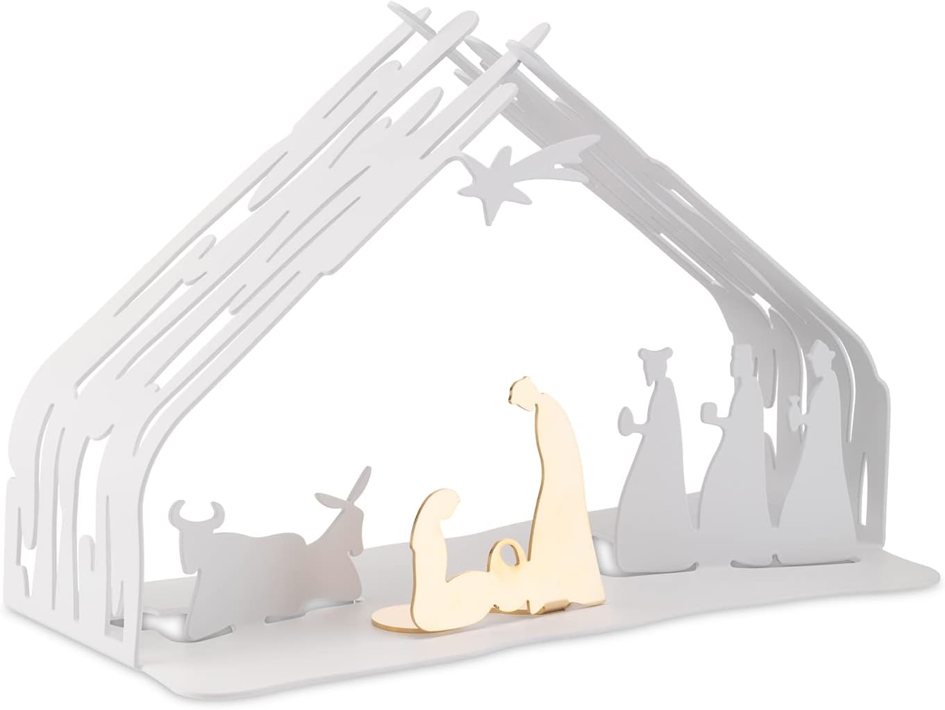 Alessi Bark Crib BM09 W -Natività- Presepe di Design in Resina e Acciaio Inossidabile con Particolari Dorati, Bianco