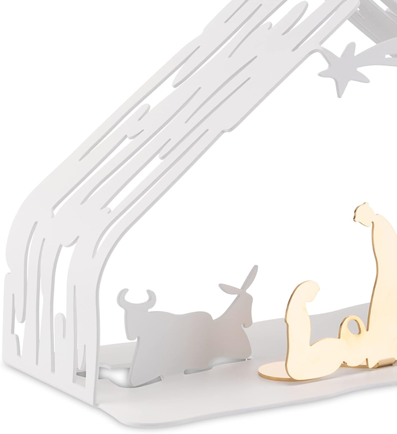 Alessi Bark Crib BM09 W -Natività- Presepe di Design in Resina e Acciaio Inossidabile con Particolari Dorati, Bianco