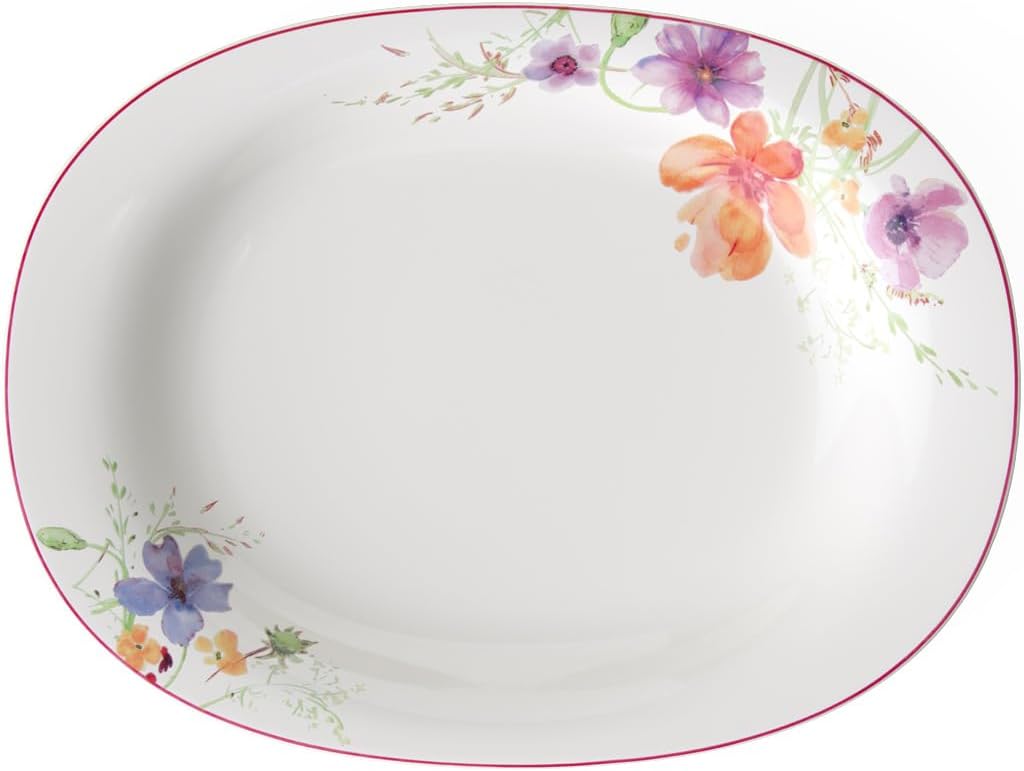 Villeroy & Boch Mariefleur Basic Piatto da Portata Ovale, Porcellana Premium, Bianco/Multicolore, 34 cm