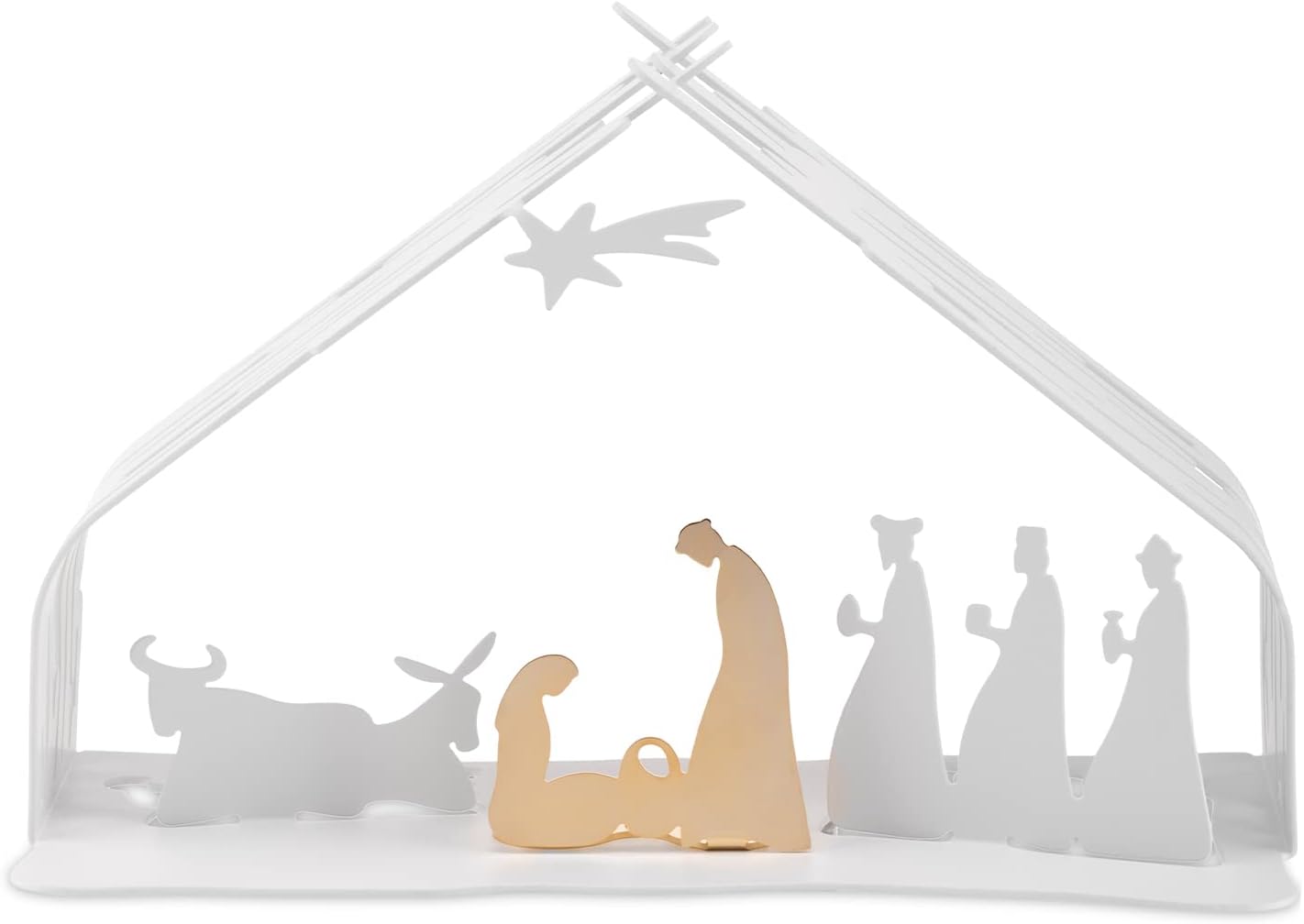 Alessi Bark Crib BM09 W -Natività- Presepe di Design in Resina e Acciaio Inossidabile con Particolari Dorati, Bianco
