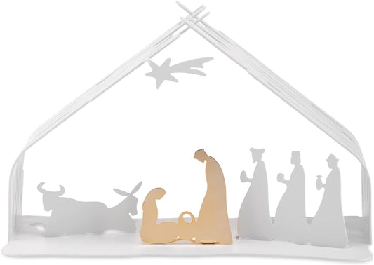 Alessi Bark Crib BM09 W -Natività- Presepe di Design in Resina e Acciaio Inossidabile con Particolari Dorati, Bianco