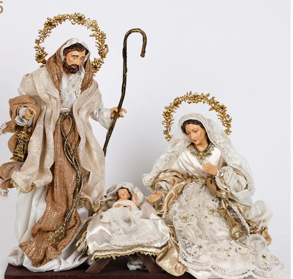 Fiori DI Lena Sacra famiglia su base quadrata avorio, oro e verde