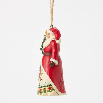Santa with Vintage Christmas Tree Hanging Ornament.  Jim Shore