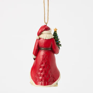 Santa with Vintage Christmas Tree Hanging Ornament.  Jim Shore