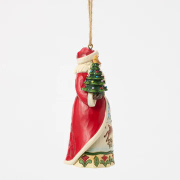 Santa with Vintage Christmas Tree Hanging Ornament.  Jim Shore