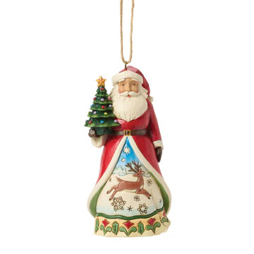 Santa with Vintage Christmas Tree Hanging Ornament.  Jim Shore