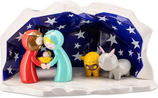 Alessi Happy Eternity AGJ01 W -Natività- Presepe di Design in Porcellana Decorata a Mano con Statuine della Sacra Famiglia, 5 Pezzi