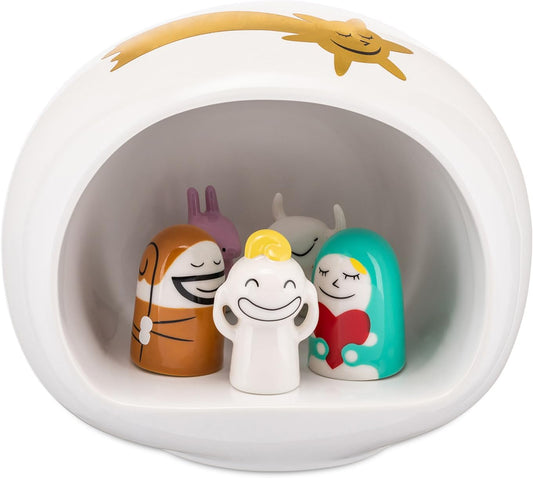 Alessi AMGI10SET - Natività-Set Presepe di Design con Riproduzione della Grotta e Statuine in Porcellana Decorate a Mano