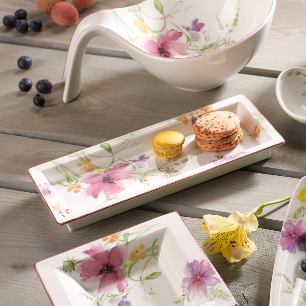 Villeroy & Boch Mariefleur Gifts Ciotola Rettangolare da Portata in Porcellana Premium con Disegno a Fiori, Romantico Stile Country, Bianco/Multicolore