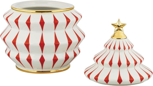 Alessi Delight NZ02 - Contenitore per Biscotti Natalizio, in Porcellana, Rosso, Bianco e Oro