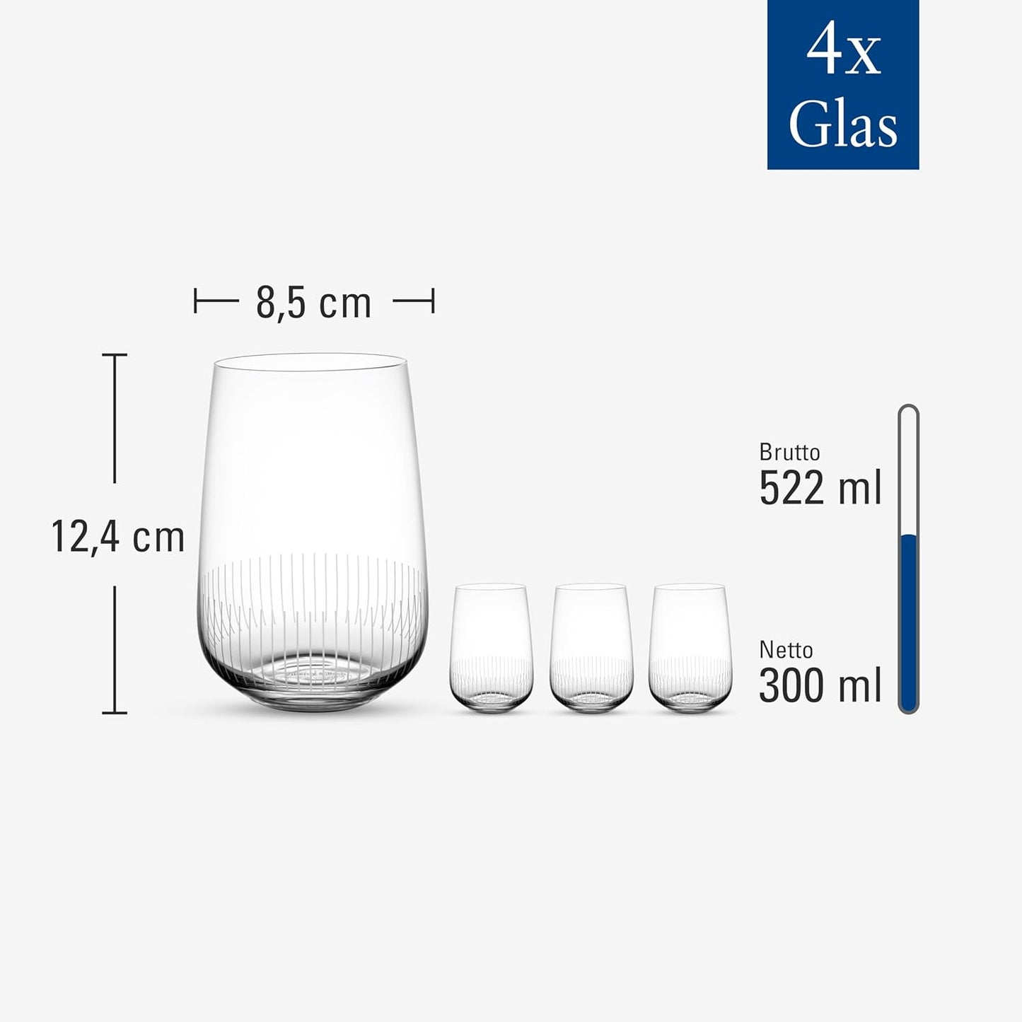 Villeroy & Boch- Set 4 Tumbler Long Dring Afina trasparente, 300 ml, cristallo