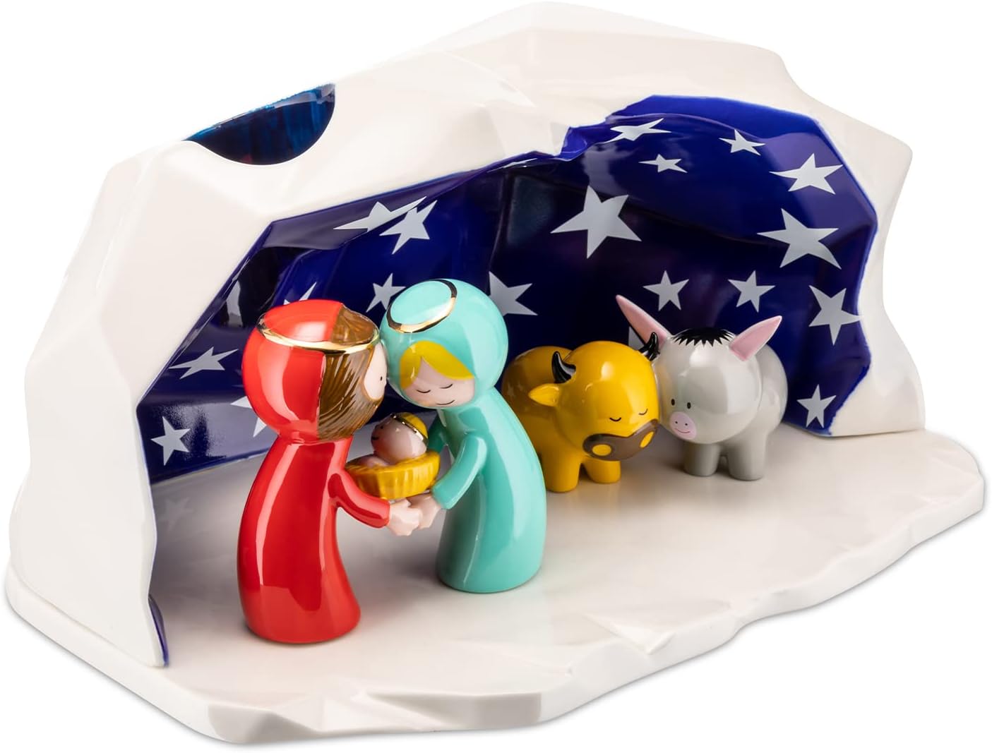 Alessi Happy Eternity AGJ01 W -Natività- Presepe di Design in Porcellana Decorata a Mano con Statuine della Sacra Famiglia, 5 Pezzi