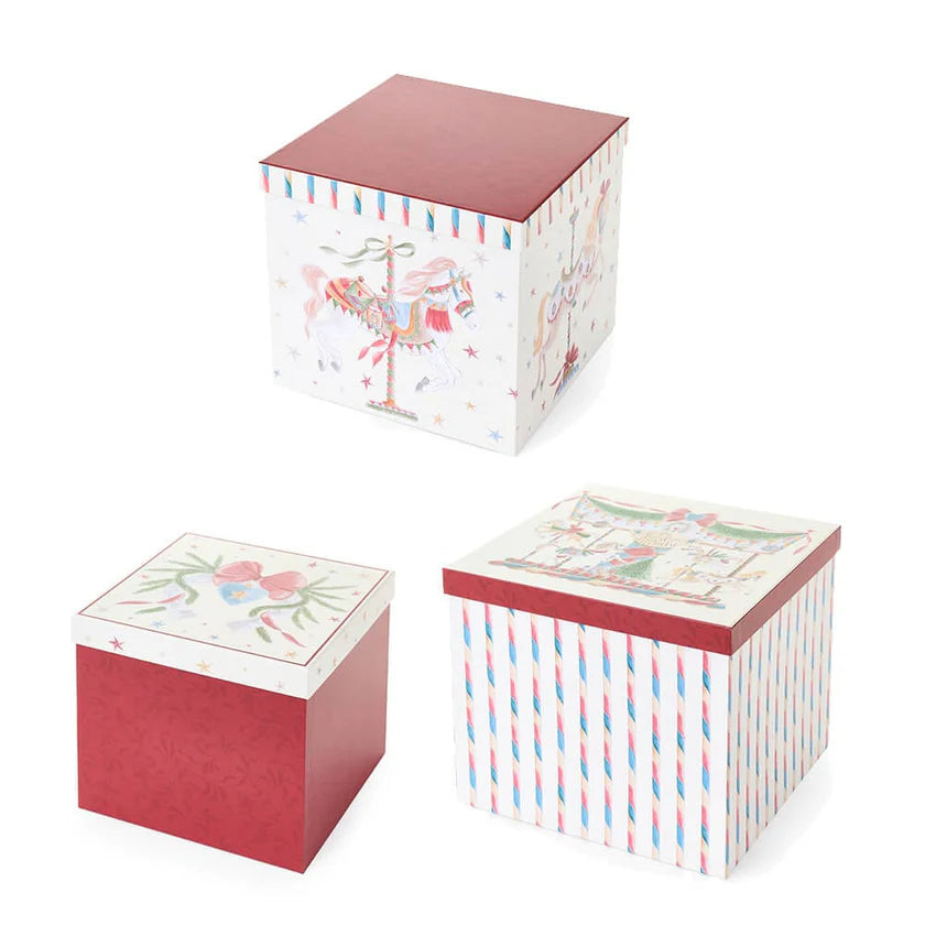 Nuvole di Stoffa Set 3 scatole natalizie quadrate "Giostra" 20/23/25 cm