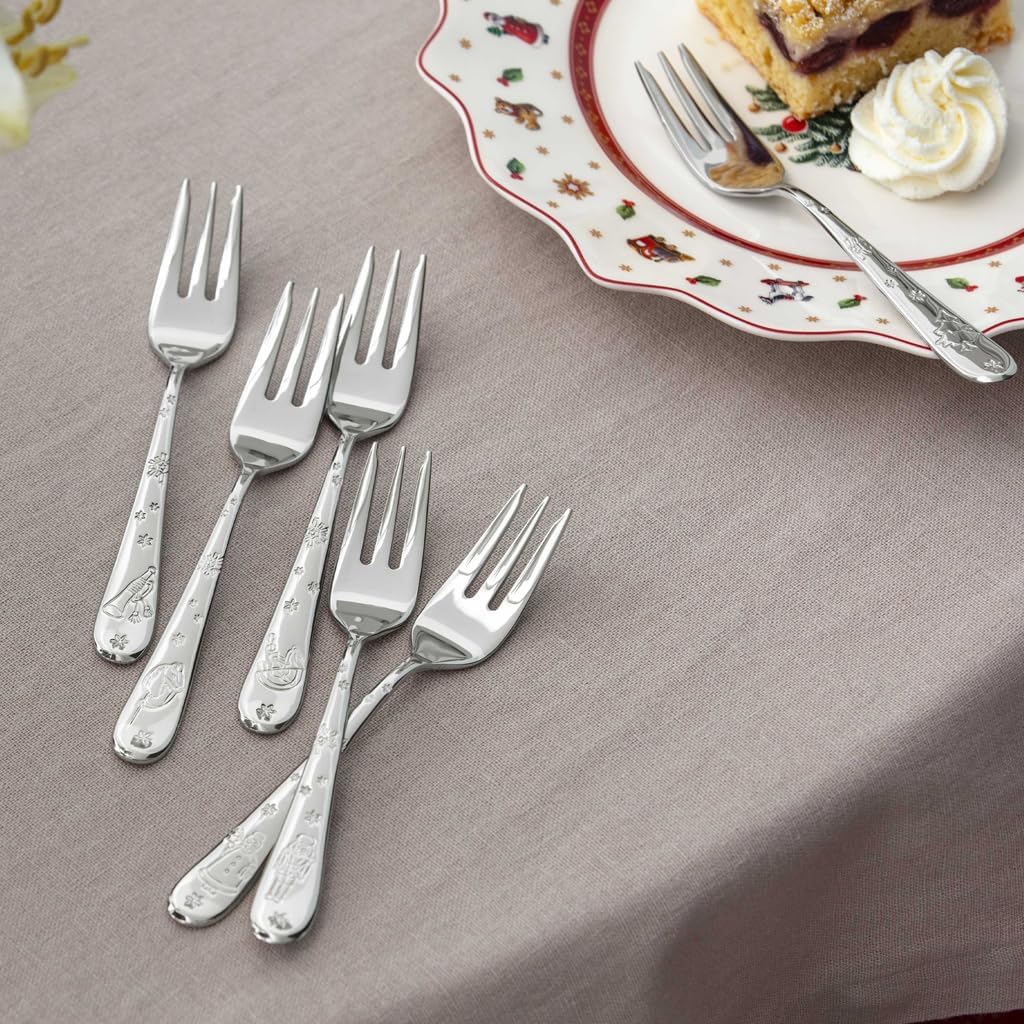Villeroy & Boch - Toy’s Delight set di forchettine da dolce 6 pezzi argento, lavabile in lavastoviglie, posate in platino, set posate per 6 persone, forchette dessert, forchette piccole, acciaio inox