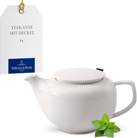 Villeroy & Boch - Afina teiera con coperchio e filtro inclusi, teiera in porcellana Premium, made in Germany, lavabile in lavastoviglie e utilizzabile nel microonde, bianco