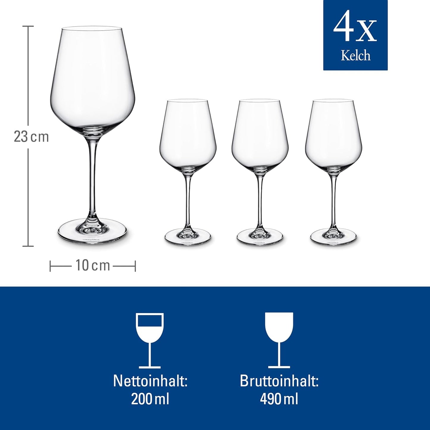 Villeroy & Boch - La Divina Bicchiere Da Vino Rosso Set di 4 Trasparente, Lavabile in Lavastoviglie, Bicchieri Design, Bicchieri Di Vino Grande, Cristallo