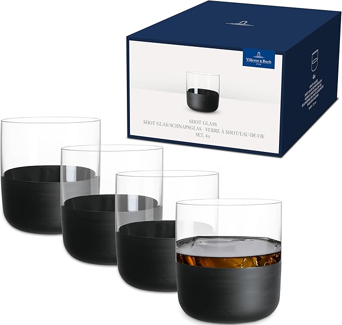 Villeroy & Boch-Manufacture Rock, Bicchierino da Shot, Cristallo, Nero,40ml, Set 4 pezzi,