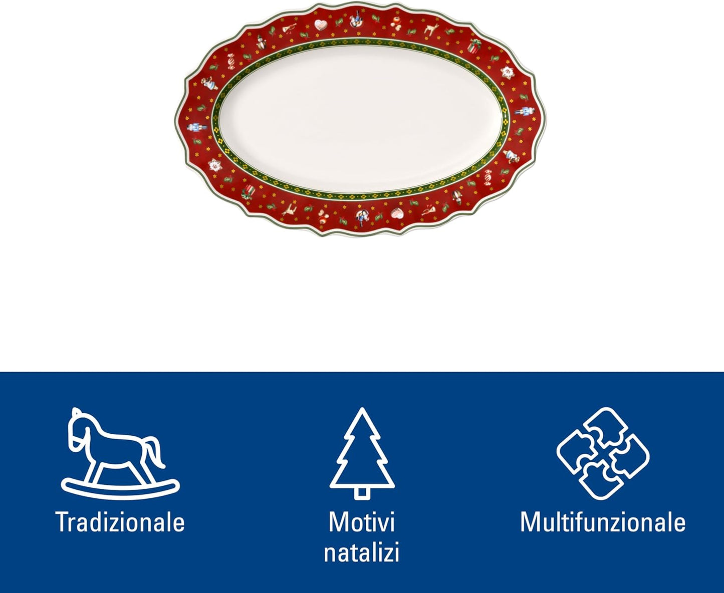 Villeroy & Boch, Toy's Delight Vassoio da Portata Rosso e Bianco, Adatto per Microonde, Decorazione Natalizie, Stoviglie, Piatto, Porcellana Premium